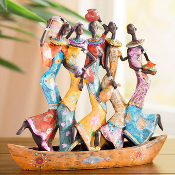 Moputa Resin Hand-Made Water Carriers of Ghanaian Women Figurine